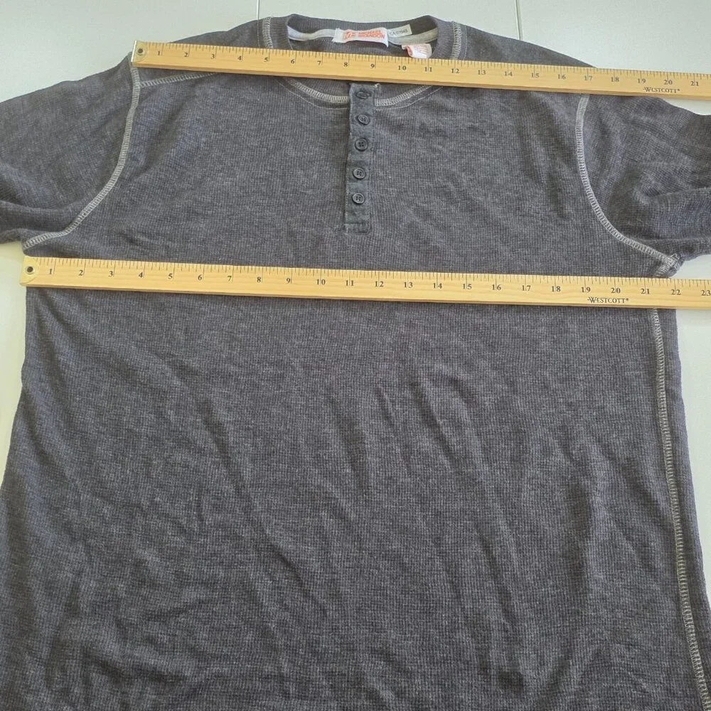 Michael Brandon Henley Men L Gray Cotton Blend Texture LS Casual Cottage Classic